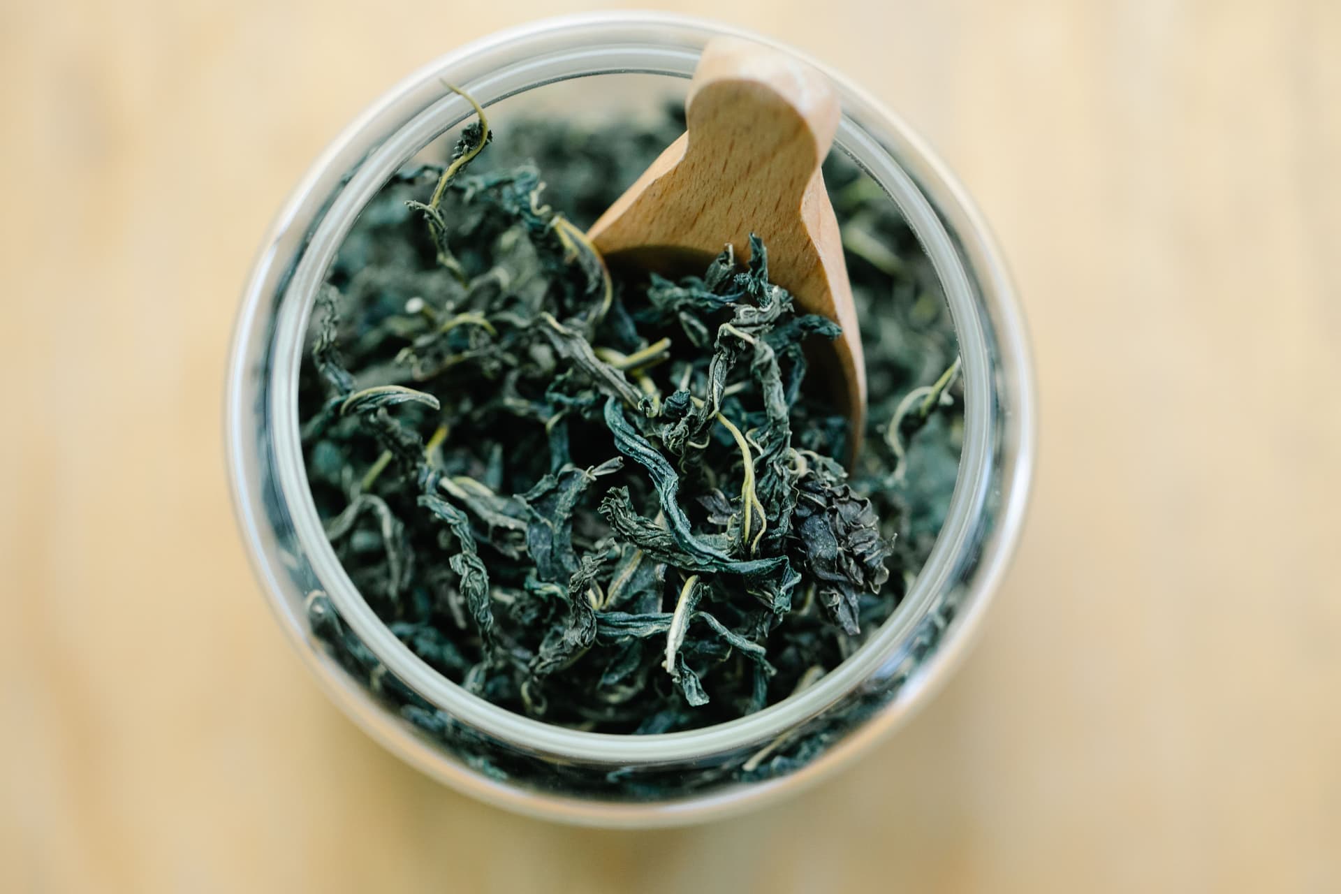Loose leaf tea measured out beside a simple brewing setup